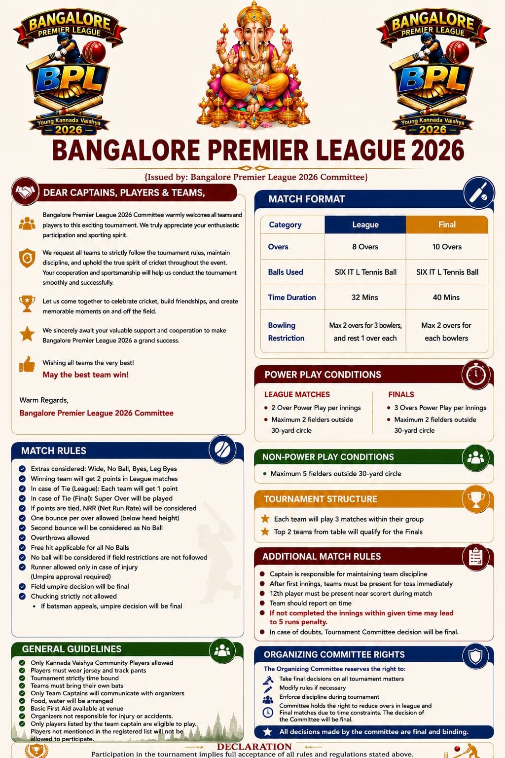 BPL Tournament Match Rules